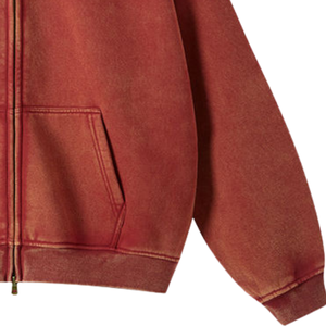 Sun Faded Washed Red Zip Up Hoodie Heavy Cotton Sudadera con capucha de gran tamaño Streetwear Hombres Mujeres Loose Fit Full Casual Hoodies - Product Image 5