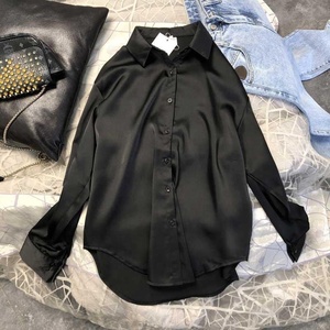 Men's Silk Satin <b>Dress</b> Shirt Solid Color Turn-down Collar Full Sleeve Formal Autumn Wear - Product Image 3