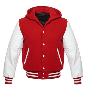 High Quality Custom Leather Sleeves and Wool Body Unisex Vintage Letterman Varsity Bomber Baseball Hoodie with Zipper Closure - Product Image 3