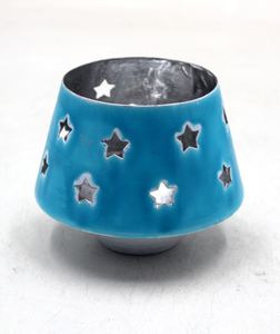 Nouveau support votif rond en fer décoratif pot de bougie Meena bleu pour salon et décoration d'éclairage de noël de table - Product Image 1