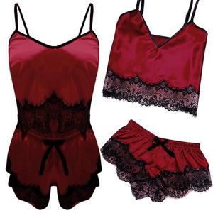 Premium Quality 2022 New Women's Cardigan Redtone Pattern Pajamas Sexy Halter Backless Pants Set with <b>Eye</b> <b>Mask</b> Wholesale ODM - Product Image 2