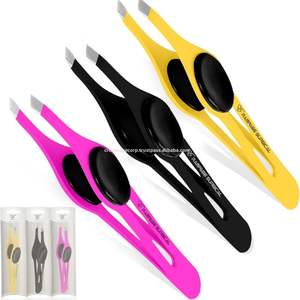 Pinzas para desplumar cejas de acero inoxidable personalizadas al por mayor, pinzas para cejas negras con vello facial de punta plana y Punta inclinada - Product Image 1