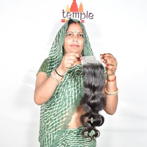 Extensions de cheveux humains vierges non traités 100% indiens, couleur naturelle noire, alignées sur les cuticules, vente en gros, 4*4 - Product Image 1