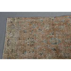 Turkish Rug, Runner 2,6x6,6 ft Vintage Rug, <b>Brown</b> Bordered <b>Wool</b> Rug - Product Image 4