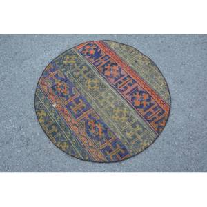 พรมปูพื้น3x3ft สไตล์ตุรกีวินเทจสีแดงและเหลืองสไตล์คลาสสิกโบฮีเมียนขนสัตว์ถักแบบแบนมียางรองสำหรับตกแต่งห้องนั่งเล่น - Product Image 2