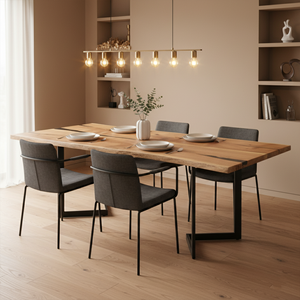 Mesa de comedor con borde vivo sólido de Acacia, acabado Epoxi, patas de Metal duraderas ecológicas, mesa de conferencia de comedor perfecta, Premium Natural - Product Image 1