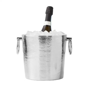 Cubo de hielo de doble pared de acero inoxidable brillante para artículos de bar y botella de vino Cubo de hielo de Metal de champán con mango de anillo - Product Image 3