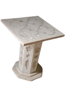 Support décoratif en marbre blanc avec incrustations florales |   Présentoir élégant à l'éclat durable pour la maison et l'hôtellerie - Product Image 5