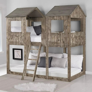 Modern Twin Size <b>Wooden</b> Bunk Bed for Bedroom Kids House-Shaped Frame <b>Ladder</b> Slatted Base Solid Pine Engineered Wood Durable Safe - Product Image 1