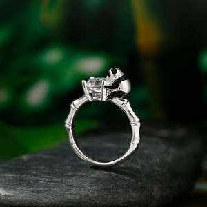 Jeulia Hug Me Cute Panda <b>Ring</b>-round Cut Sterling Silver with Zircon Adjustable Opening Design - Product Image 5