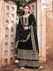 ชุดส่าหรีแบบอินเดียสมัยใหม่ สไตล์ปาลาซโซ ผ้าจอร์เจตต์ ปักลายด้วยมือ ประดับเลื่อม เหมาะสำหรับงานแต่งงานและงานเลี้ยงแบบปากีสถาน - Product Image 2