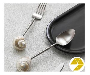 Vaisselle de salle à manger de coquillage artisanale de luxe: Ensemble de dessert de conque de nacre, vaisselle de salle à manger de coquillage d'acier inoxydable 304 - Product Image 5