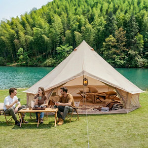 Tente cloche 4 saisons 13,1 pieds, tente yourte de glamping imperméable beige avec cheminée, convient à 8 personnes, tente de camping familiale pour l'extérieur - Product Image 1