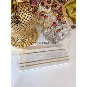 Conception de plateau de serveur de nourriture en marbre à cadre en métal poli doré de grande qualité en gros de table décorative de mariage - Product Image 2