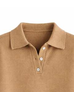 Suéter de Punto Personalizado para Mujer, Cuello Polo, Color Camel Marrón, Jersey de Manga Larga, Suave, Informal, Holgado, Personalizado, OEM, Venta al por Mayor - Product Image 5