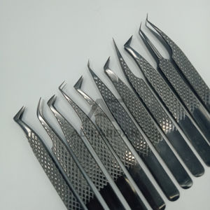 Nouvel arrivage Pince à épiler d'extension de cils en acier inoxydable de haute qualité Couleur plasma noir Volume à 90 degrés Cils testés à la main - Product Image 1