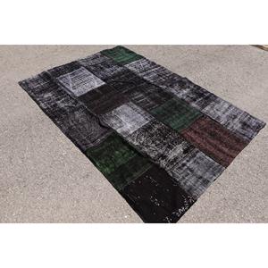 พรมขนาด 5.1x7.5 ฟุต, พรมวินเทจตุรกี, พรมลายเส้นนามธรรมสีดำ - Product Image 4