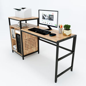 Rubberwood Computer <b>Desk</b> with Iron Frame Bookshelf Drawer Storage Shelves for Bedroom <b>Simple</b> Design COD68035 - Product Image 2