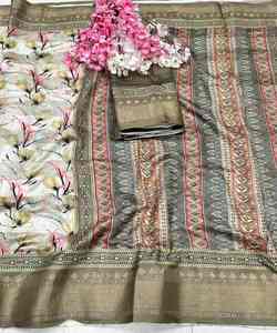 ส่าหรีผ้าไหม kanjivaram งานปักแฟนซีสำหรับเจ้าสาวผู้หญิง - Product Image 5