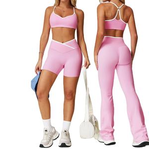 Conjunto Deportivo de 2 Piezas para Mujer, Cintura Alta, Estampado Color Block, para Yoga, Fitness, Running, Cintura Elástica, Spandex/Nylon, Secado Rápido - Product Image 1