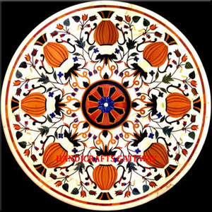 <b>Round</b> Shape Handmade <b>White</b> <b>Marble</b> Inlay Coffee & Tea <b>Table</b> Top With Best Quality for Home and Hotels Purpose in Bulks Quantity - Product Image 1