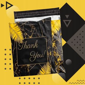 Lot de 100 sacs polymailers « Merci » 25x33cm, fermeture autocollante, noir avec feuille d'or - Product Image 2