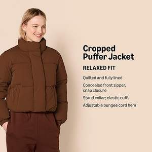 Women's Cropped Full-Zip <b>Quilted</b> Matte Puffer Jacket Long Sleeve Pullover with Hood Reversible Coat for Winter - Product Image 3