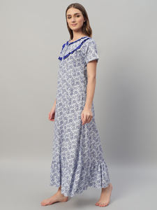 Camisón Elegante de Verano para Mujer, 100% Algodón con Encaje y Estampado Floral - Product Image 4