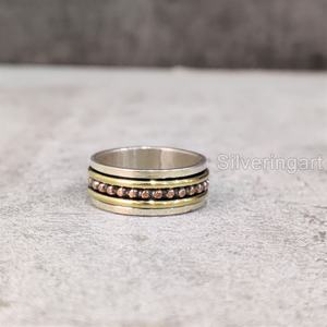 Bague bohème perlée Spinner Band bague en argent Sterling 925 pour femmes bague de pouce Fidget bijoux faits à la main Fine anxiété hommes Spinner anneau - Product Image 2