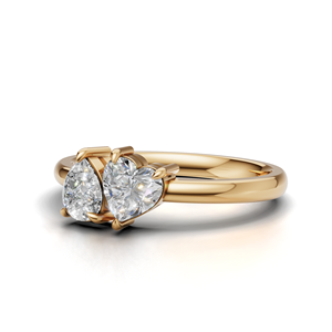 IGI Certified Lab Grown Diamond Toi Et Moi <b>Ring</b> 18K Yellow / White & Rose Gold Pear & Heart Shape Engagement <b>Ring</b> for Women - Product Image 3
