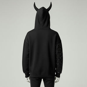 เสื้อฮู้ดดี้ผู้ชายแบบสวมหัว ดีไซน์แฟชั่นสตรีทแวร์ ผ้าคอตตอน 100% หนานุ่ม พิมพ์ลายคุณภาพสูงจากโรงงาน (OEM)  ปรับแต่งได้เต็มที่ พร้อมลายเขาสัตว์ - Product Image 6