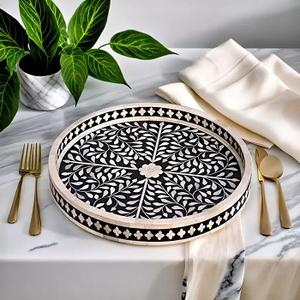 Bandeja de Servicio con Incrustaciones de Hueso, Bandeja Redonda de Lujo para Servir Desayuno, Comida, Fruta, Café y Té, al Precio Más Bajo por f s i - Product Image 5
