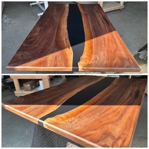 Mesa de Comedor de Resina Epoxi, Madera Maciza con Incrustaciones de Resina Negra, Diseño Moderno, Mesa Artesanal para Hogar, Restaurante y Oficina - Product Image 3