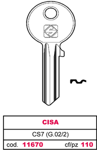 Chiave in Ottone Cs7 (g.Vac 2) Cisa - Product Image 1