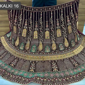 ผ้ากำมะหยี่ราจวดีแบบดั้งเดิมเชงก้าหนักแบบตัดแปะสองกระป๋อง3.5ม. Flair choli 1.2M dupatta 2.5M ปาร์ตี้ฤดูหนาว - Product Image 5