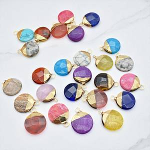 12 MM Round <b>Rose</b> <b>Quartz</b> Gemstone Gold Electroplated Charms - Disc Gemstone Charm Pendant - 925 Silver Pendant DIY Jewelry - Product Image 2