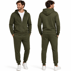 ชุดเซ็ตฮู้ดดี้คอวีผ้าเฟรนช์เทอร์รี่สำหรับผู้ชาย 65% โพลีเอสเตอร์ 35% คอตตอน มีเชือกผูก ป้องกันลม สไตล์ลำลอง ทรงโมเดิร์น ชุดสองชิ้น - Product Image 1