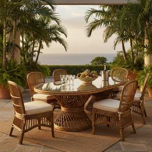 Table à manger d'extérieur en rotin, grande et large, écologique, durable, confortable, minimaliste, pour villa, ferme, appartement et hôtel - Product Image 1