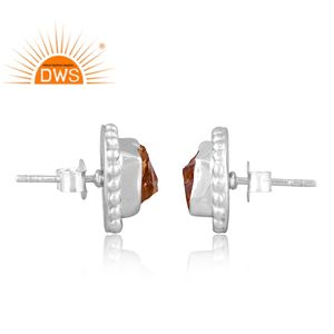 Pendientes de tuerca de piedras preciosas citrino natural de plata de ley fina más vendidos, fabricante de joyería personalizada - Product Image 3