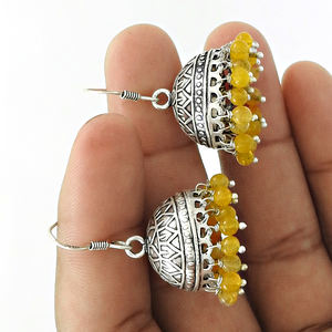 Elegante desgaste de fiesta, diseño bohemio, piedras preciosas de Natural citrino, pendientes de borla Jhumka para ella, pendientes de gancho hechos a mano, joyería fina - Product Image 3