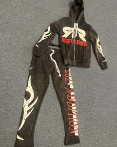 Conjuntos de chándal vintage con lavado ácido y pedrería personalizados al por mayor para hombre, pantalones de chándal acampanados, sudaderas con cremallera, joggers y conjuntos para mujer - Product Image 1