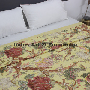 Indian Hand Block Printed Cotton Patchwork Vintage Cotton Kantha Bedcover Floral Kantha Bedcover - Product Image 3