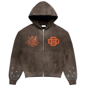 OEM Heavyweight <b>Hoodie</b> Cotton Terry 500gsm <b>Hoodie</b> Vintage Acid Washed Custom Distressed Oversize <b>Men</b> <b>Zip</b> Uo <b>Hoodie</b> - Product Image 4
