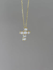 Collier avec pendentif en forme de croix en moissanite chrétienne, pierres précieuses alternatives au diamant de 3,5 mm à 5 mm, plaqué or, longueur réglable, pour les fêtes - Product Image 3