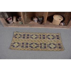 Alfombra Turca, Pequeña, 1.5x3.7 pies, Alfombra Vintage, Alfombra de Lana Azul Verde del Suroeste - Product Image 4