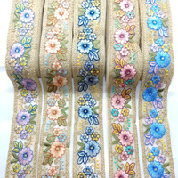 Ruban de dentelle à fleurs en polyester brodé indien Kushang Textile avec sequins, garniture en guipure, couleur et taille personnalisées, tissu en tulle pour femmes
