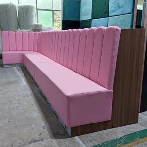 โซฟาเบาะหนัง PU สีชมพูสำหรับร้านอาหาร, ม้านั่งแบบมีพนักพิงแนวตั้งสำหรับเฟอร์นิเจอร์คาเฟ่ บาร์ โรงแรม - Product Image 1