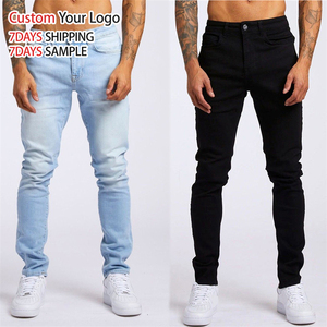 High Quality Mid Waist Micro <b>Elastic</b> Denim <b>Jeans</b> Hole Tight Stretch Custom Streetwear Straight Stacked Slim Fit for <b>Men</b> <b>Jeans</b> - Product Image 6