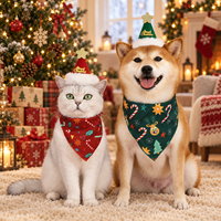 Ensemble écharpe triangulaire et chapeau étoile imprimés pour animaux de compagnie (chats et chiens) en coton, thème Noël
