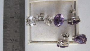 Trendy <b>Stud</b> <b>Earrings</b> with Amethyst Cristal Diamond Bezel <b>Set</b> Rhodium Plated for Wedding Engagement Party or Gift - Product Image 1